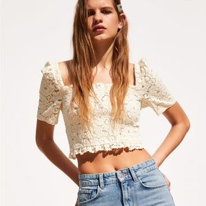 Zara smocked lace crop top aritzia madewell free people Abercrombie aerie